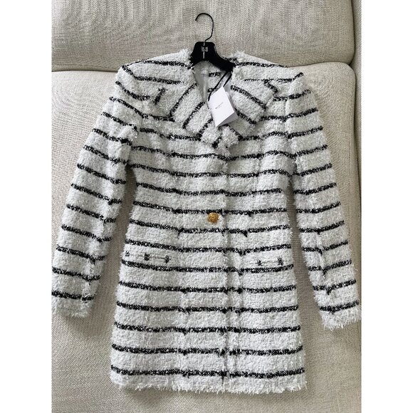 NEW WITH TAGS!!! BALMAIN Striped Tweed Minidress WHITE/BLACK Size 40FR 8US - Picture 2 of 11
